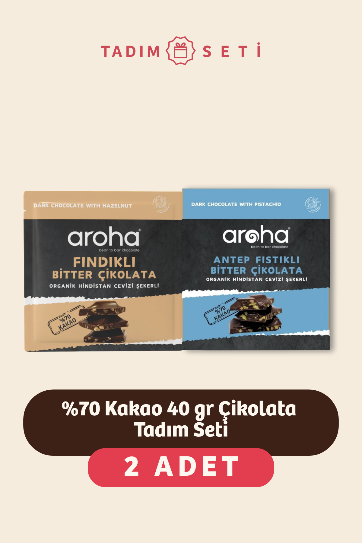 %70 Kakao Bitter Çikolata Tadım Seti 2 x 40 g