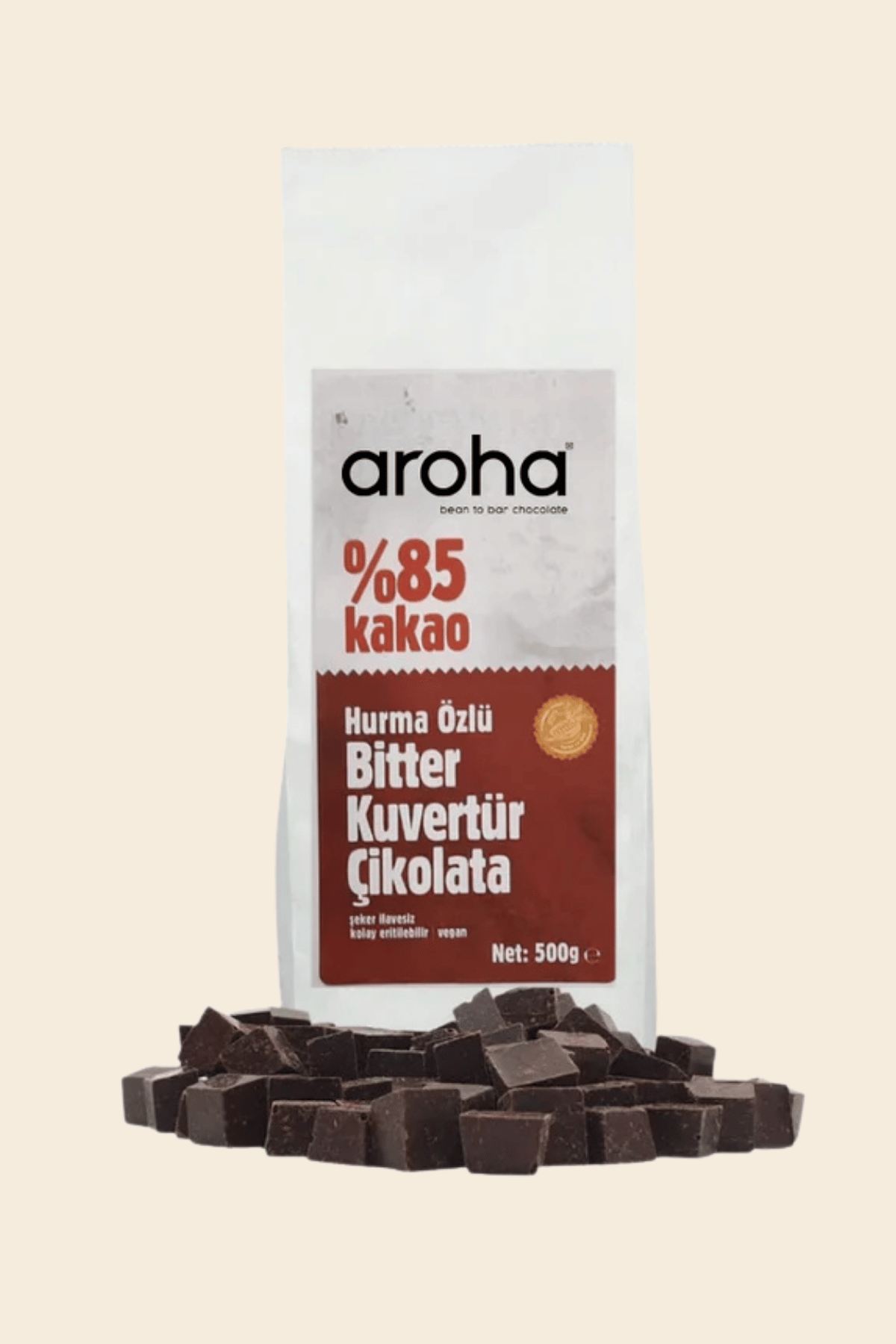 %85 Kakao Hurma Özlü Bitter Kuvertür Çikolata 500 g