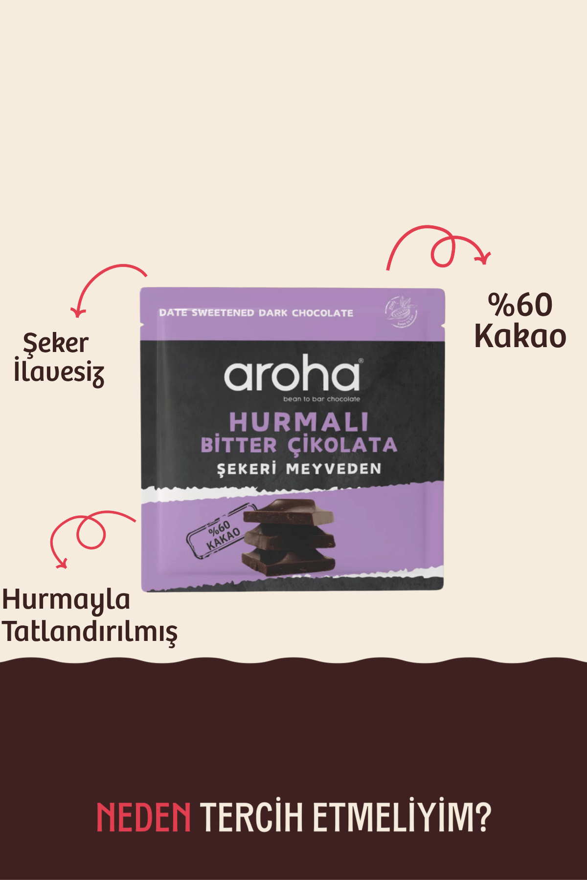%60 Kakao Hurmalı Bitter Çikolata Şeker İlavesiz - 40 g