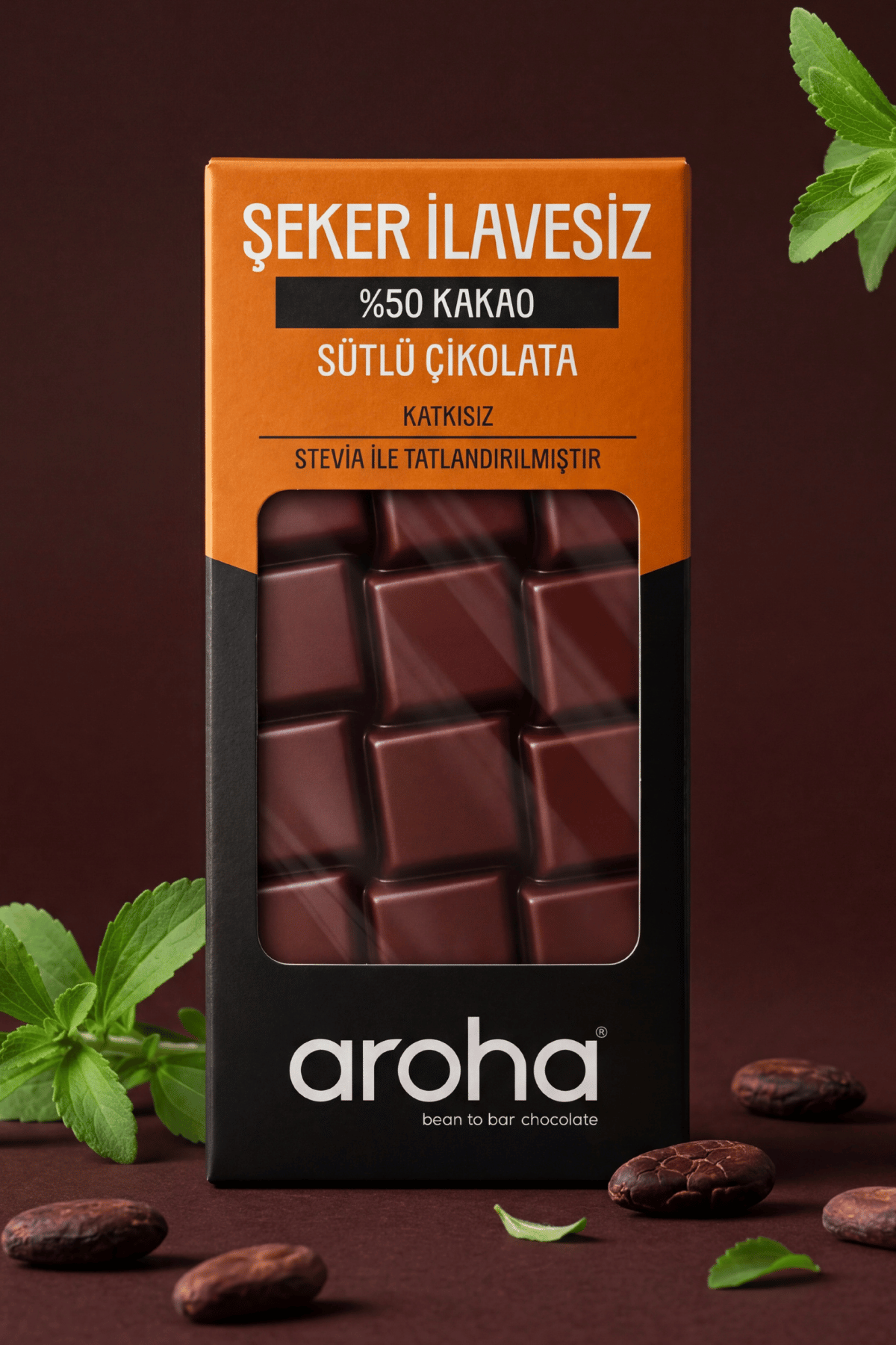 %80 Kakao Şekersiz Bitter Çikolata - Stevia ile Tatlandırılmıştır - 80 g