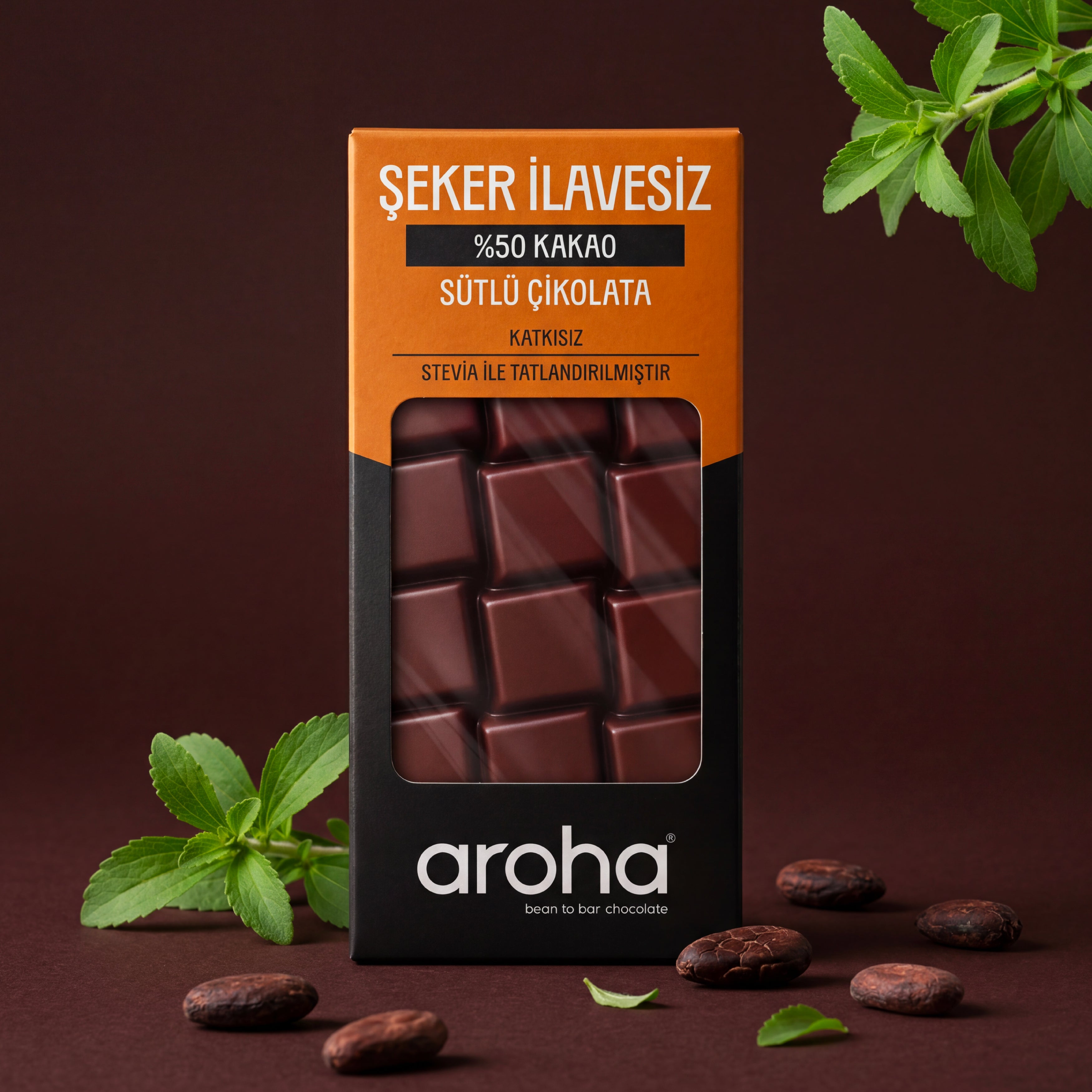 %50 Kakao Şeker Ilavesiz Sütlü Çikolata - Stevia ile Tatlandırılmıştır- 80 g