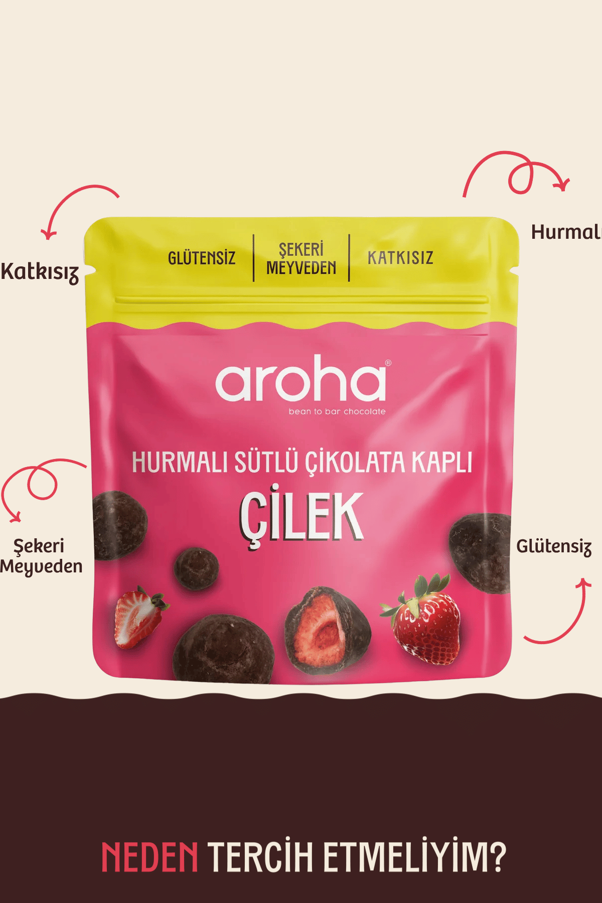 Hurmalı Sütlü Çikolata Kaplı Çilek - 50 gr