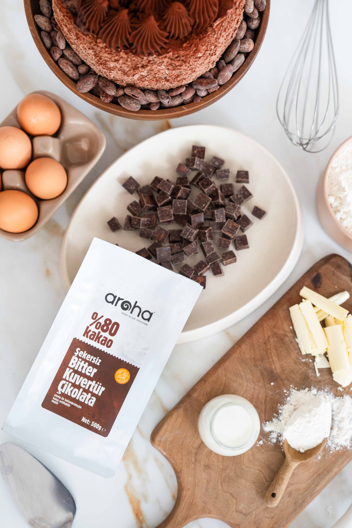 %80 Kakao Şekersiz Bitter Kuvertür Çikolata (Stevia ile tatlandırılmıştır) - 500 g