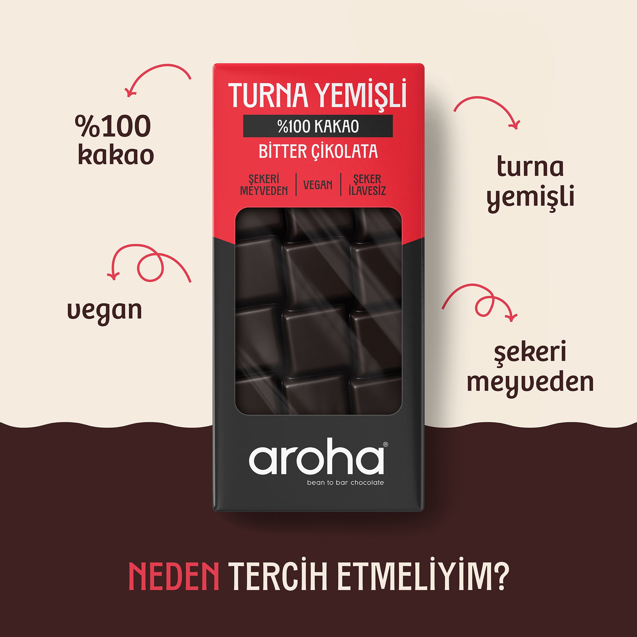 %100 Kakao Turna Yemişli Şeker İlavesiz Bitter Çikolata - 110 g