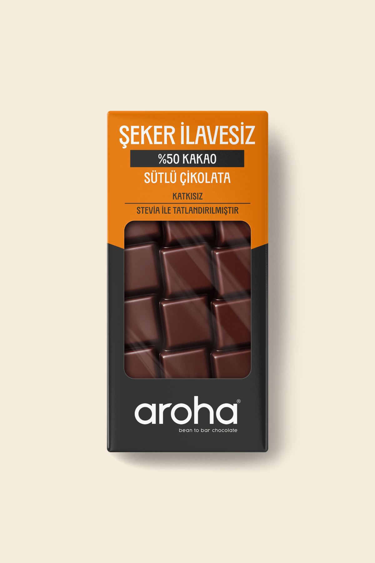 %50 Kakao Şeker İlavesiz Sütlü Çikolata - Stevia ile Tatlandırılmıştır- 80 g