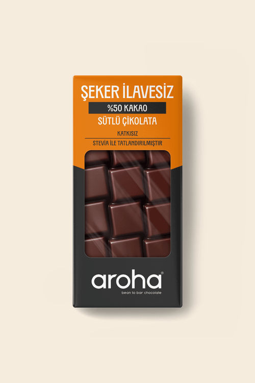 %50 Kakao Şeker İlavesiz Sütlü Çikolata - Stevia ile Tatlandırılmıştır- 80 g
