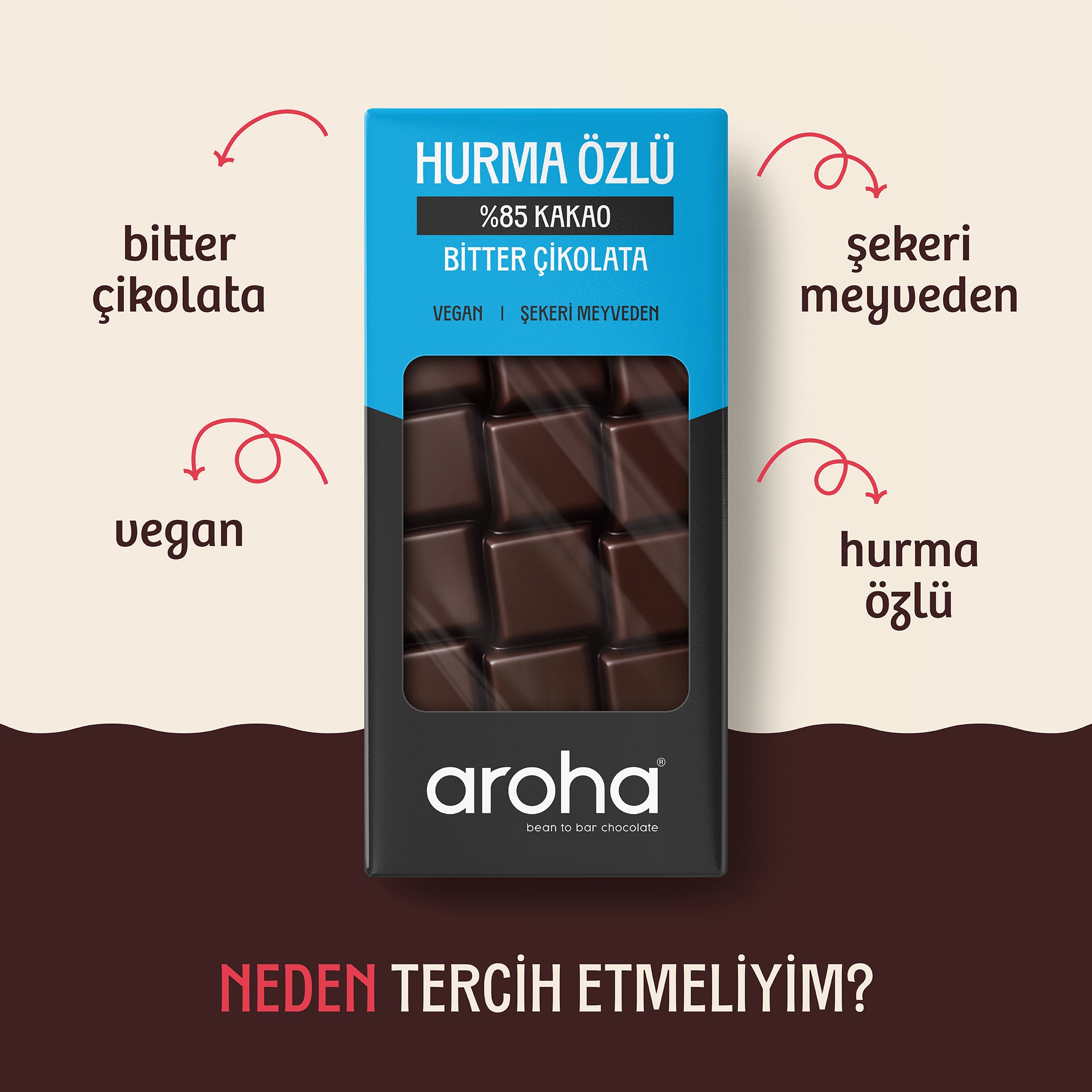 %85 Kakao Hurma Özlü Bitter Çikolata 80 g