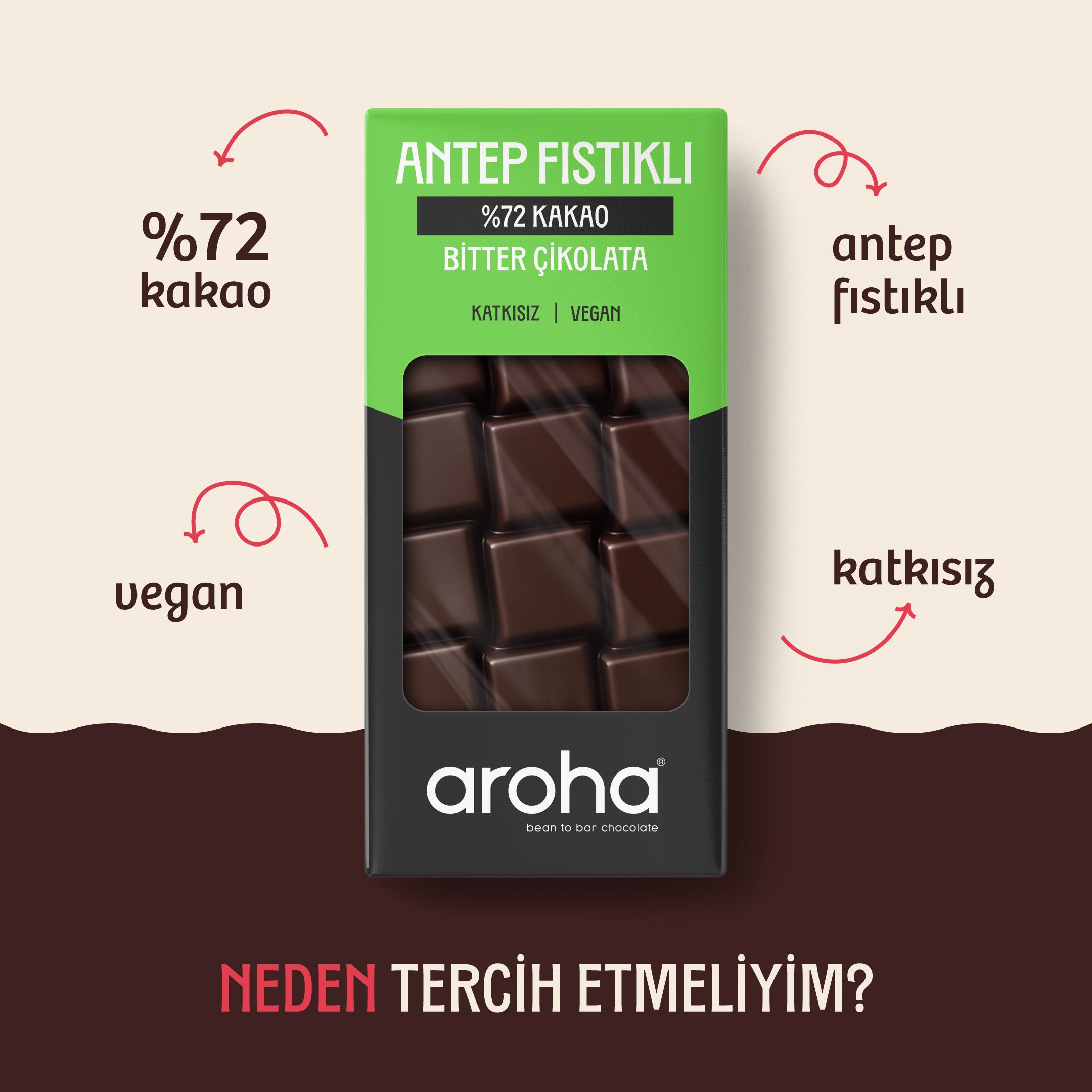 %72 Kakao Antep Fıstıklı Bitter Çikolata 100 g