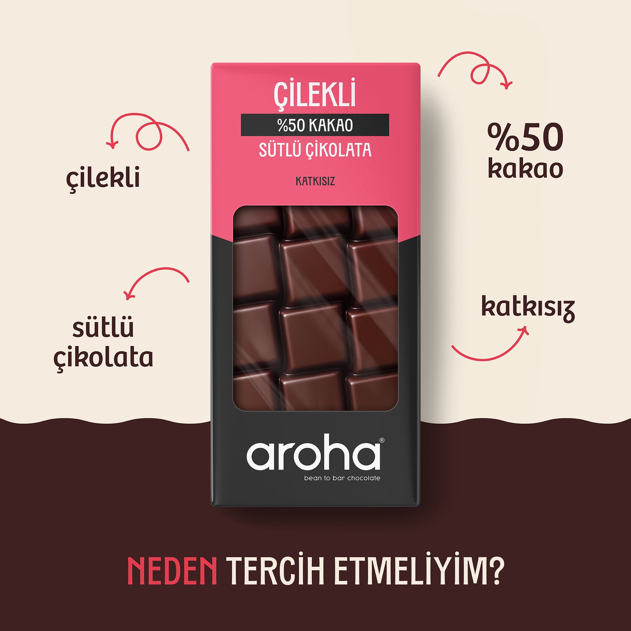 % 50 Kakao Çilekli Sütlü Çikolata 85 g