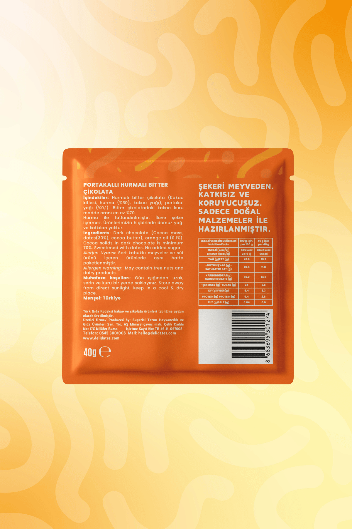 Delidates Portakallı Hurmalı Bitter Çikolata 40 g
