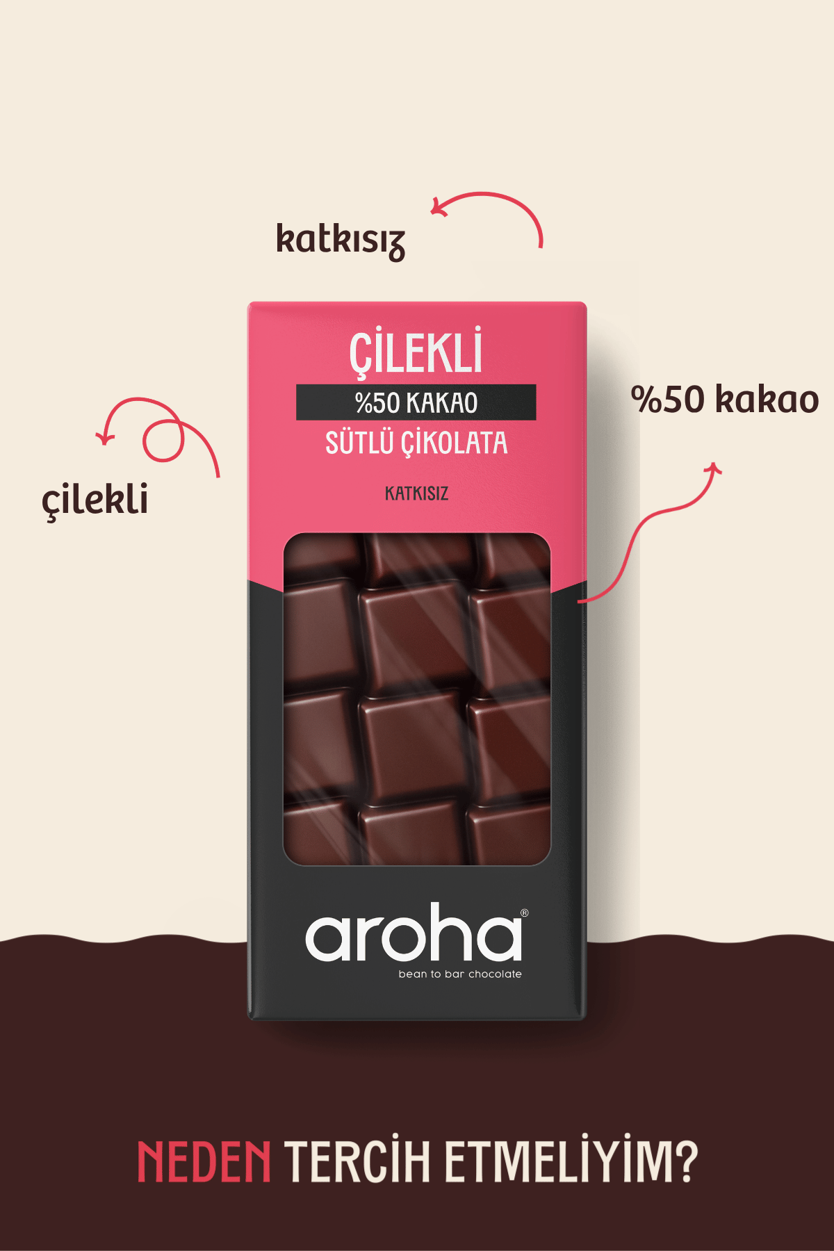 %50 Kakao Çilekli Sütlü Çikolata 85 g