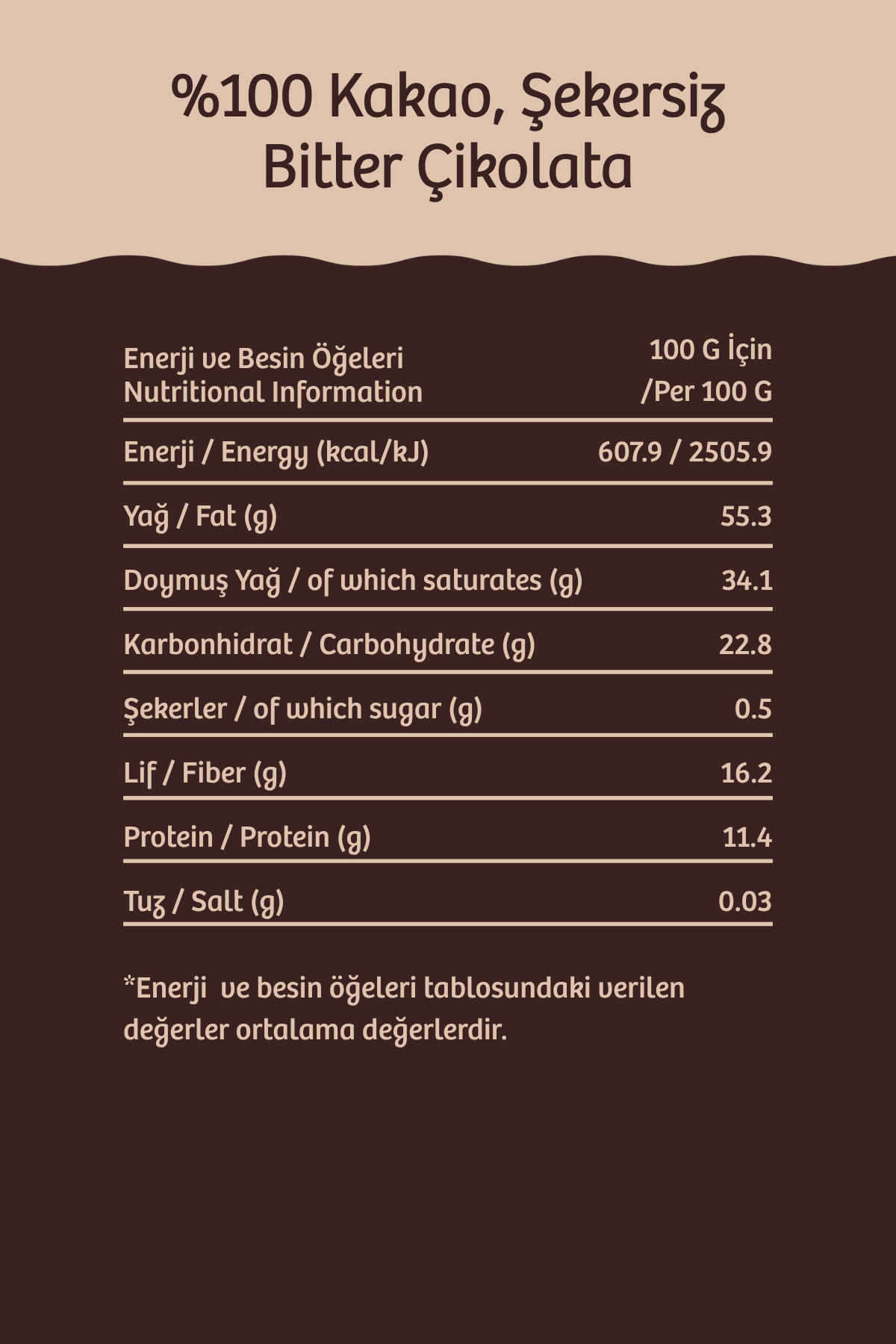 %100 Kakao, Şekersiz Bitter Çikolata - 40 g