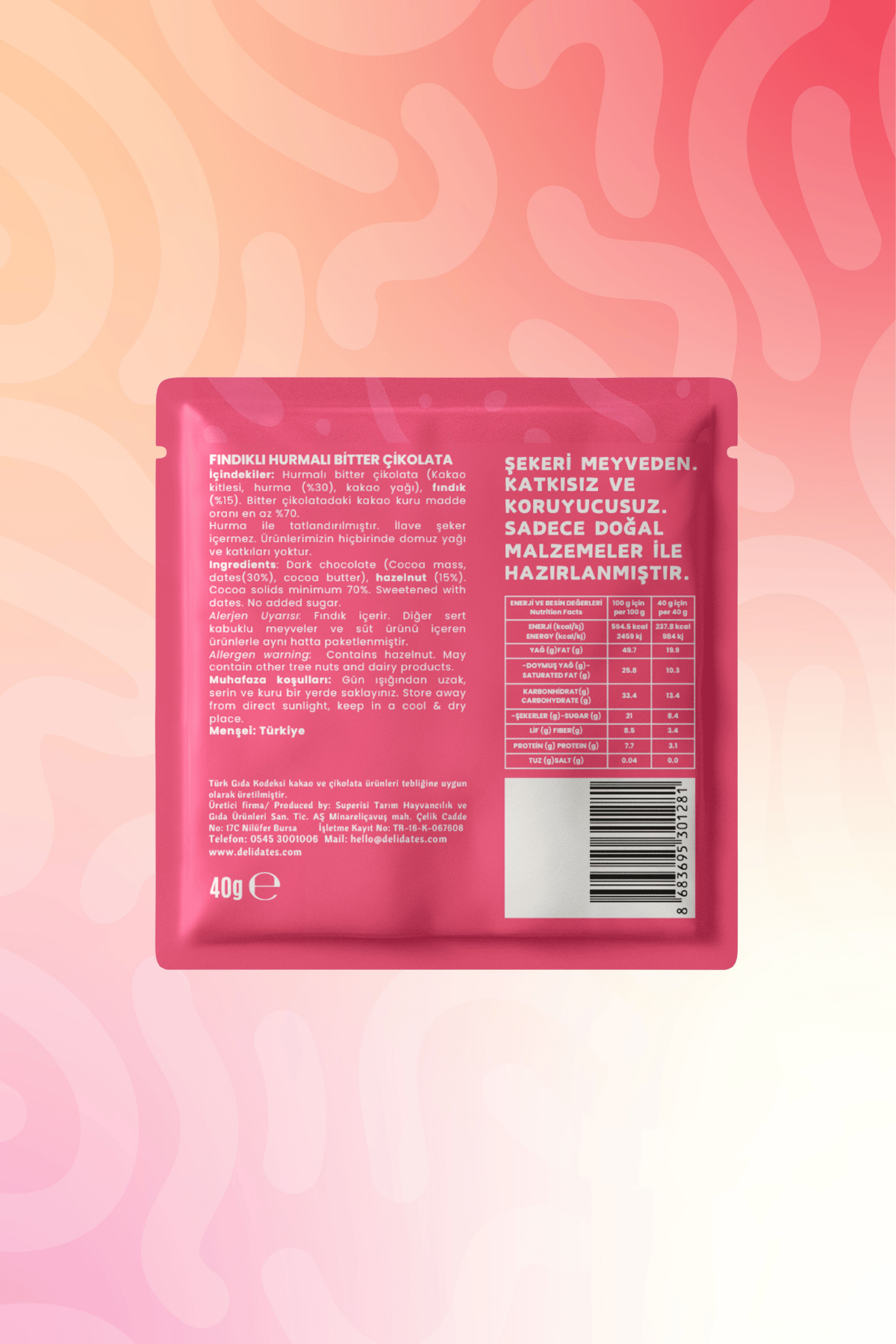 Delidates Fındıklı Hurmalı Bitter Çikolata