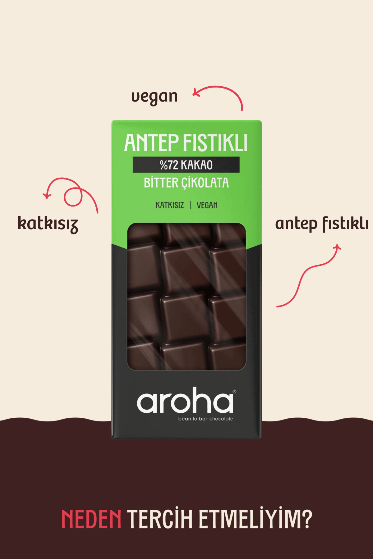 %72 Kakao Antep Fıstıklı Bitter Çikolata 100 g