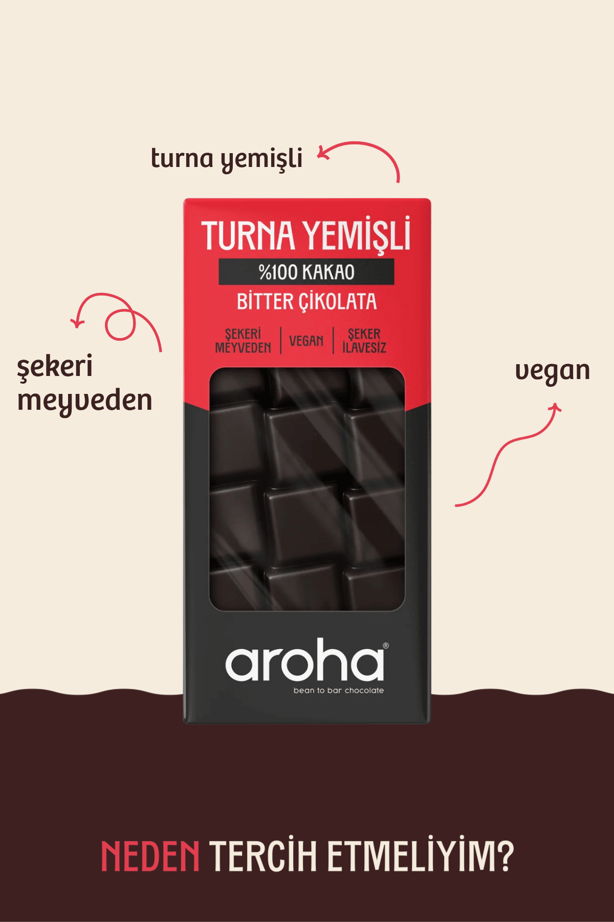 %100 Kakao Turna Yemişli Şeker İlavesiz Bitter Çikolata - 110 g