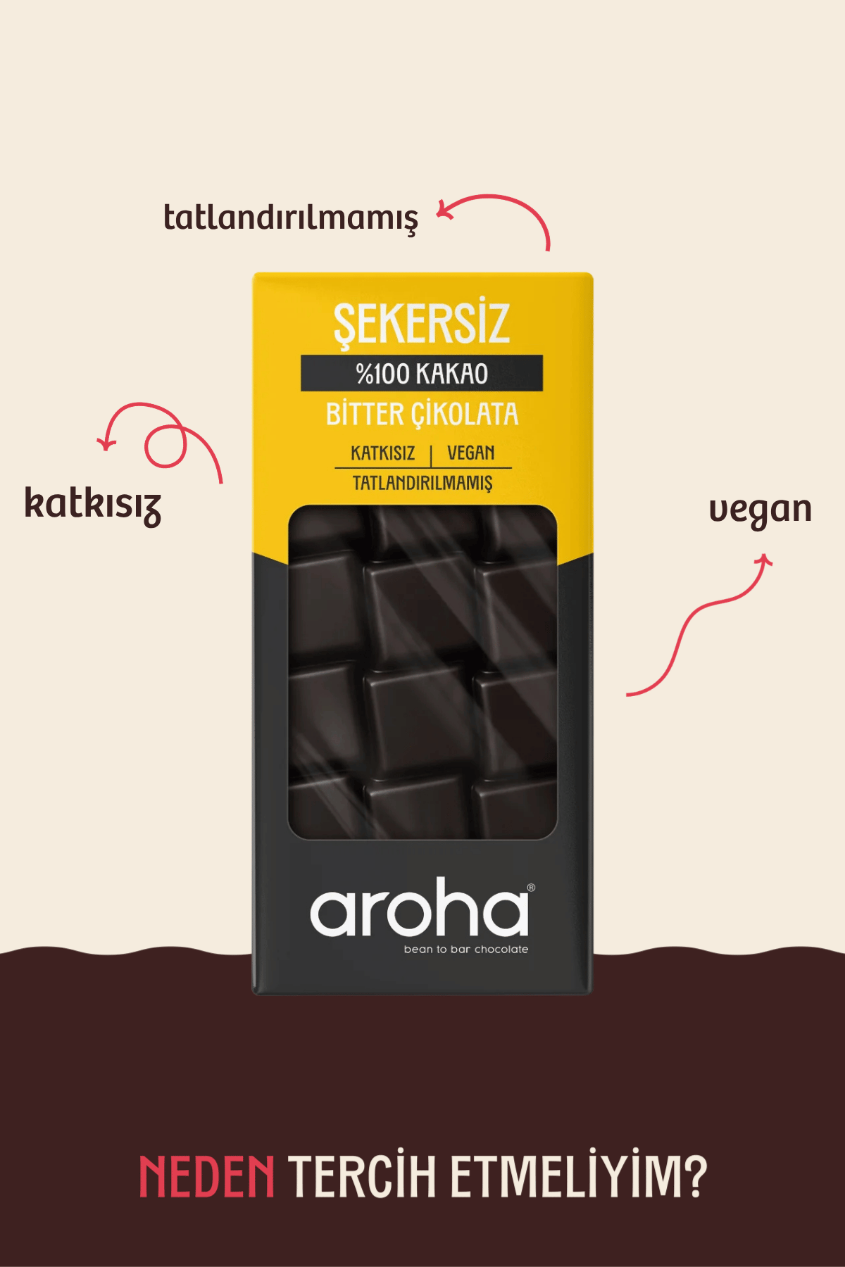 %100 Kakao Şekersiz Bitter Çikolata 80 g