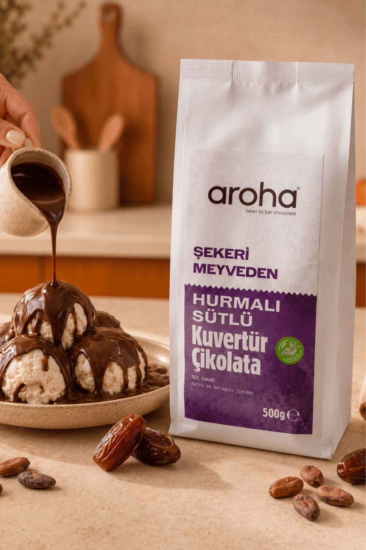%55 Kakao Hurmalı Sütlü Kuvertür Çikolata 500 g