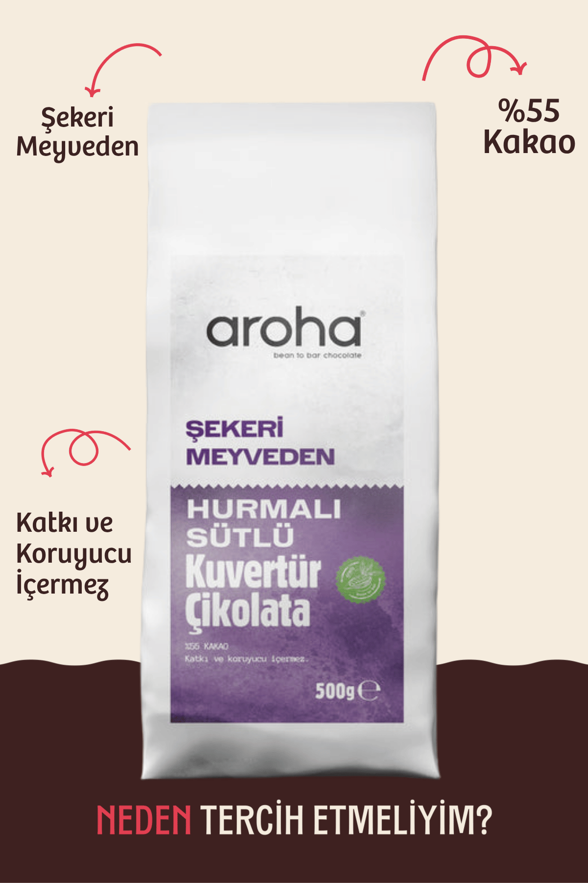 %55 Kakao Hurmalı Sütlü Kuvertür Çikolata 500 g