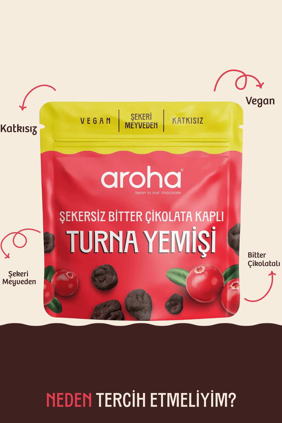 Şekersiz Bitter Çikolata Kaplı Turna Yemişi - 50 gr