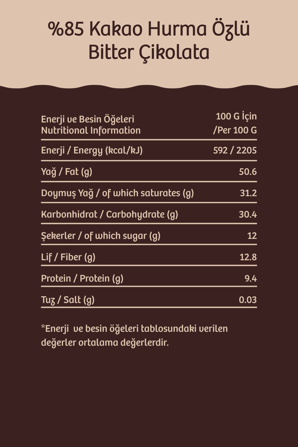 %85 Kakao Hurma Özlü Bitter Çikolata 80 g