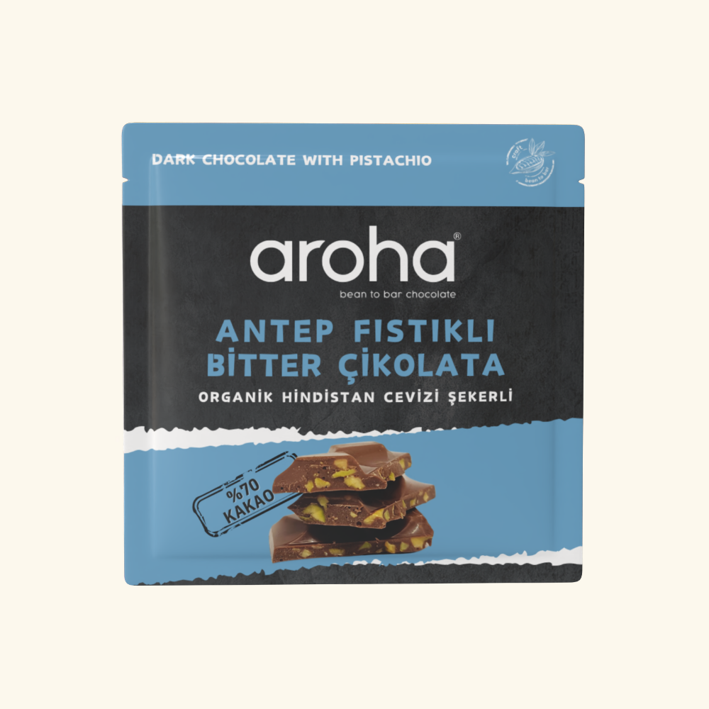 %70 Kakao Antep Fıstıklı Bitter Çikolata Organik Hindistan Cevizi Şekerli 40 g