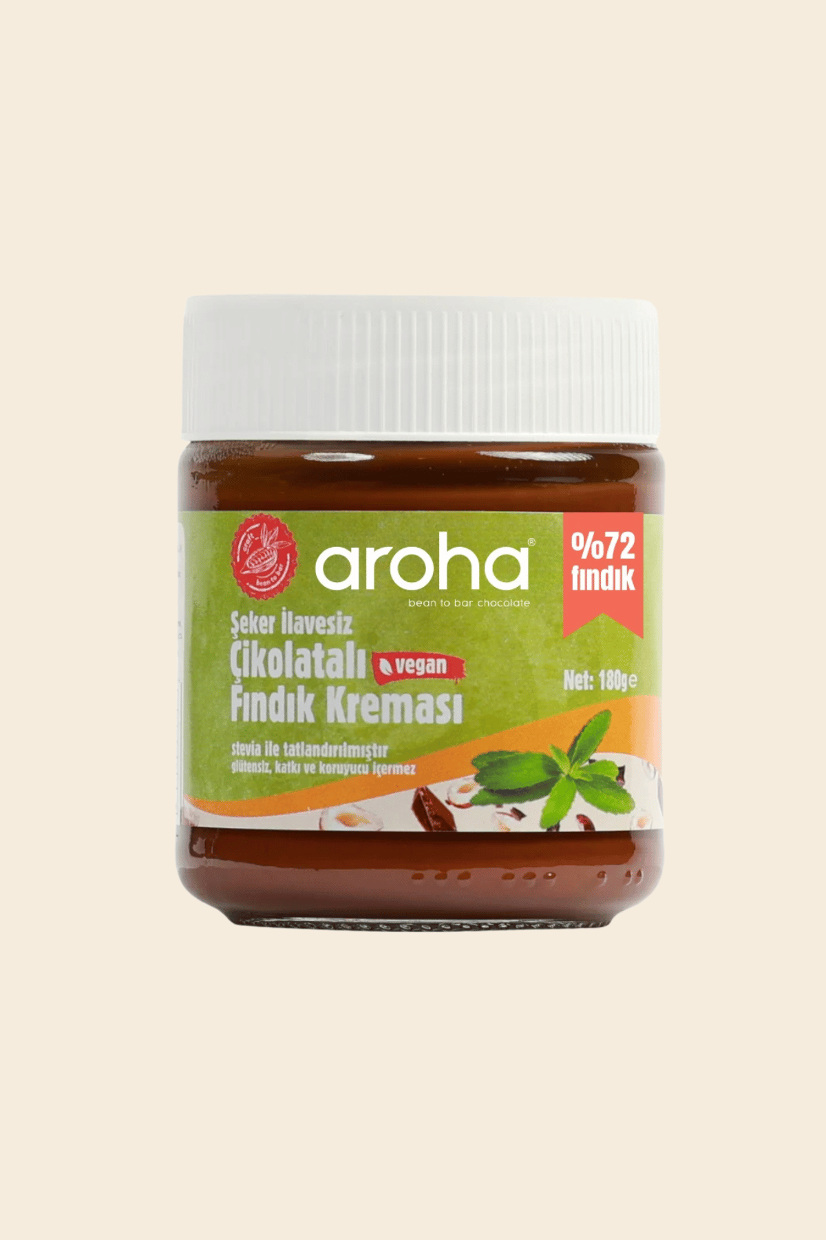 Çikolatalı Fındık Kreması %72 Fındık (Stevia ile tatlandırılmıştır) - Şeker İlavesiz - 180 g
