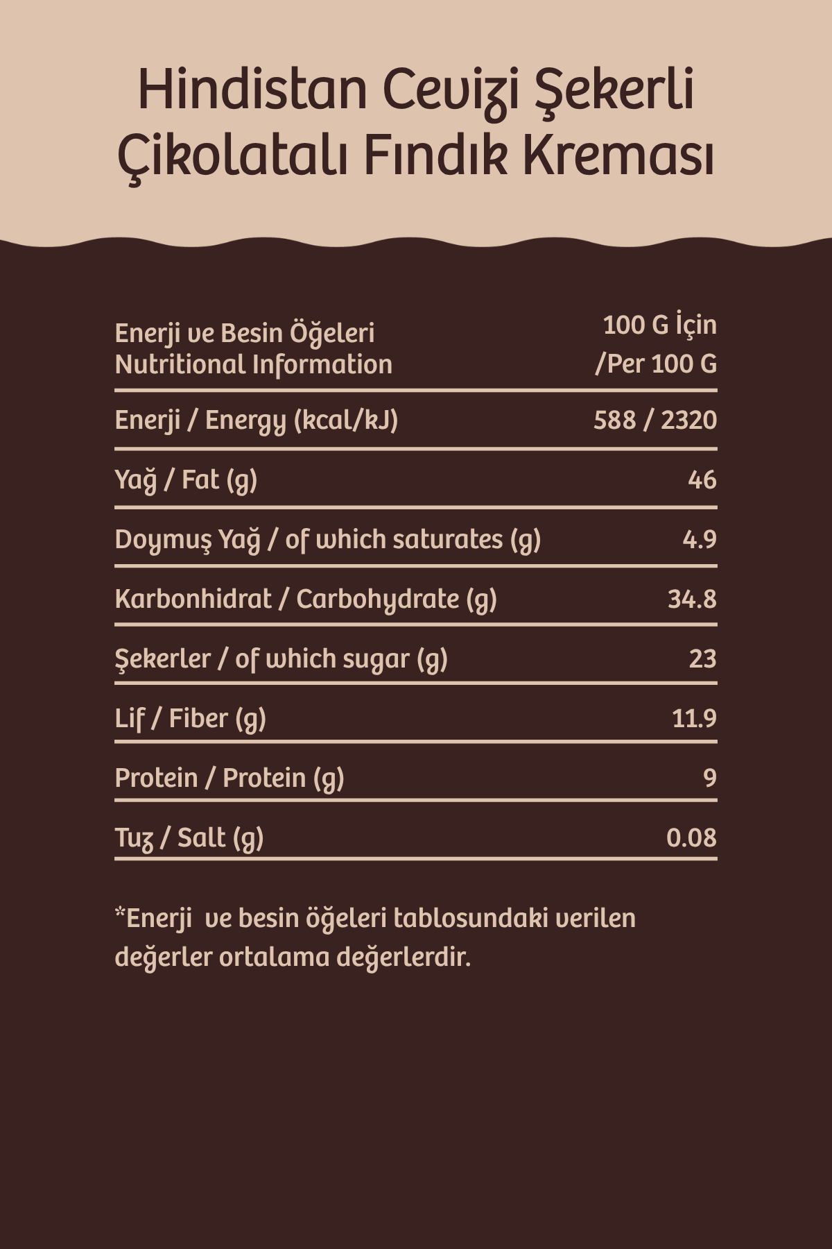 Hindistan Cevizi Şekerli Çikolatalı Fındık Kreması %72 Fındık - 180 g