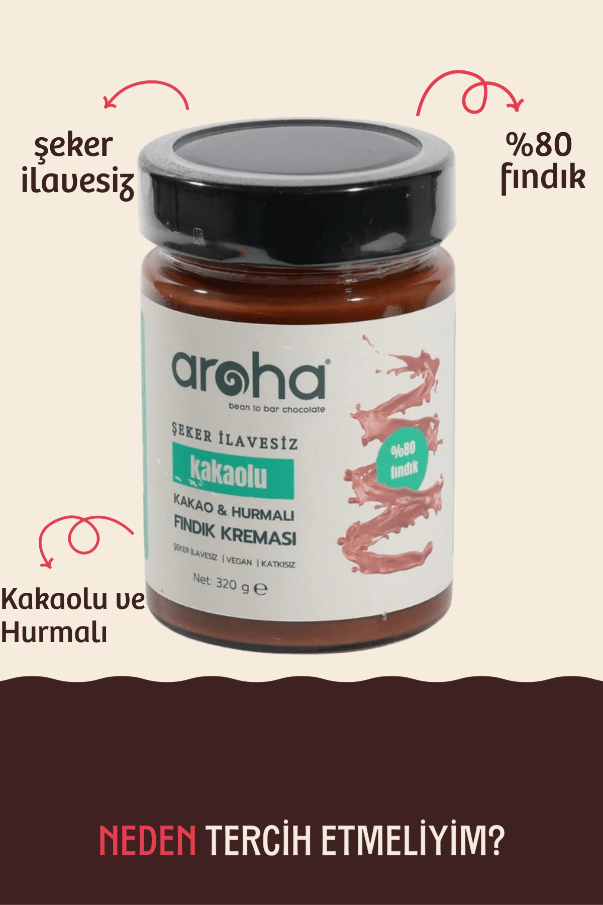 Kakaolu & Hurmalı Fındık Kreması %80 Fındık - Şeker İlavesiz - 320 g
