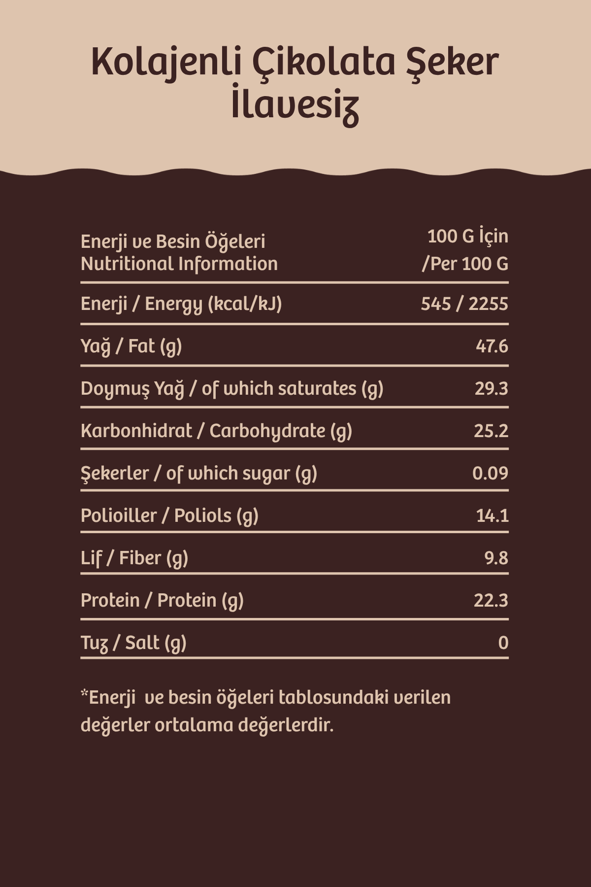 Kolajenli Çikolata Şeker İlavesiz 40 g