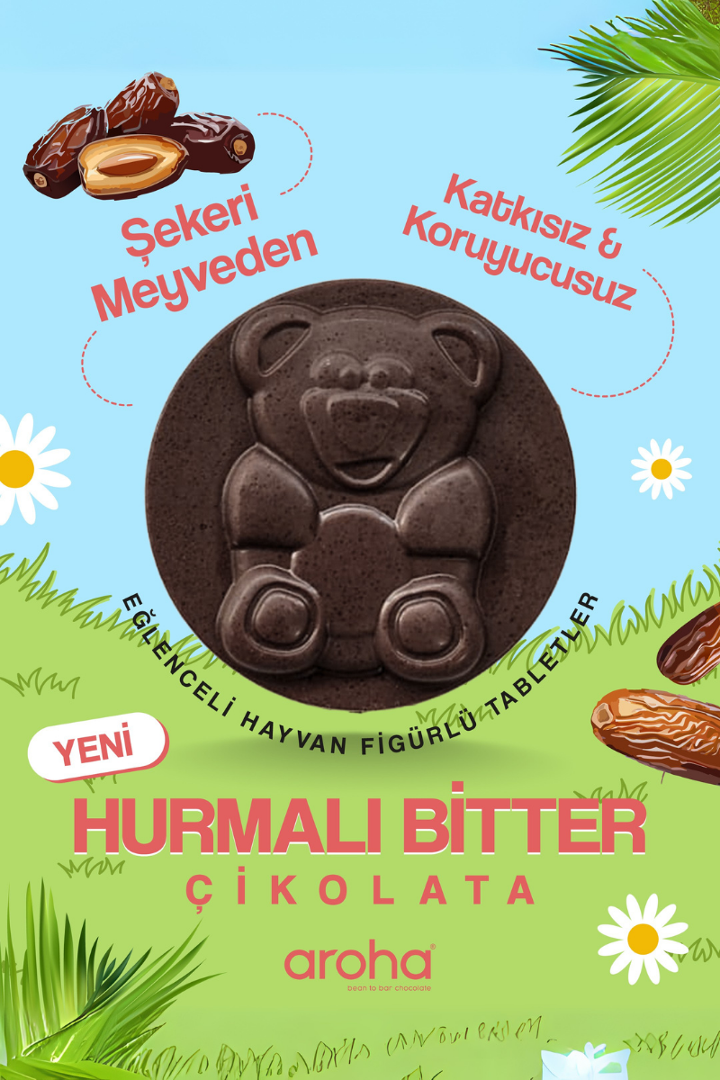 Hurmalı Bitter Çikolata 28 gr | Şekeri Meyveden | Aroha Kids