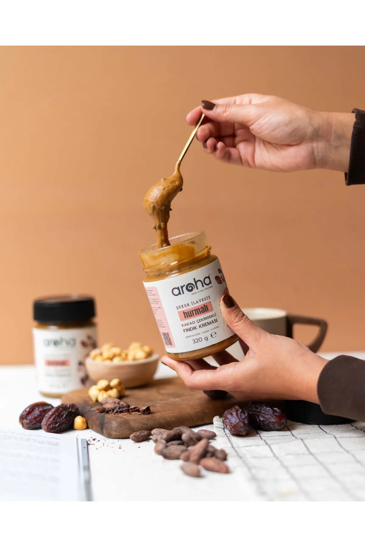 Hurmalı Kakao Çekirdekli Fındık Kreması %73 Fındık - Şeker İlavesiz - 320 g