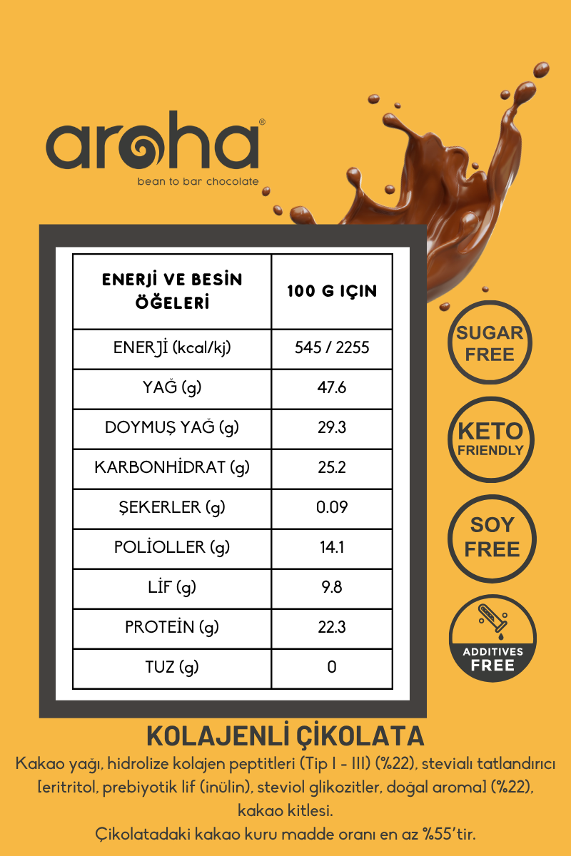 Kolajenli Çikolata Şeker İlavesiz 40 g