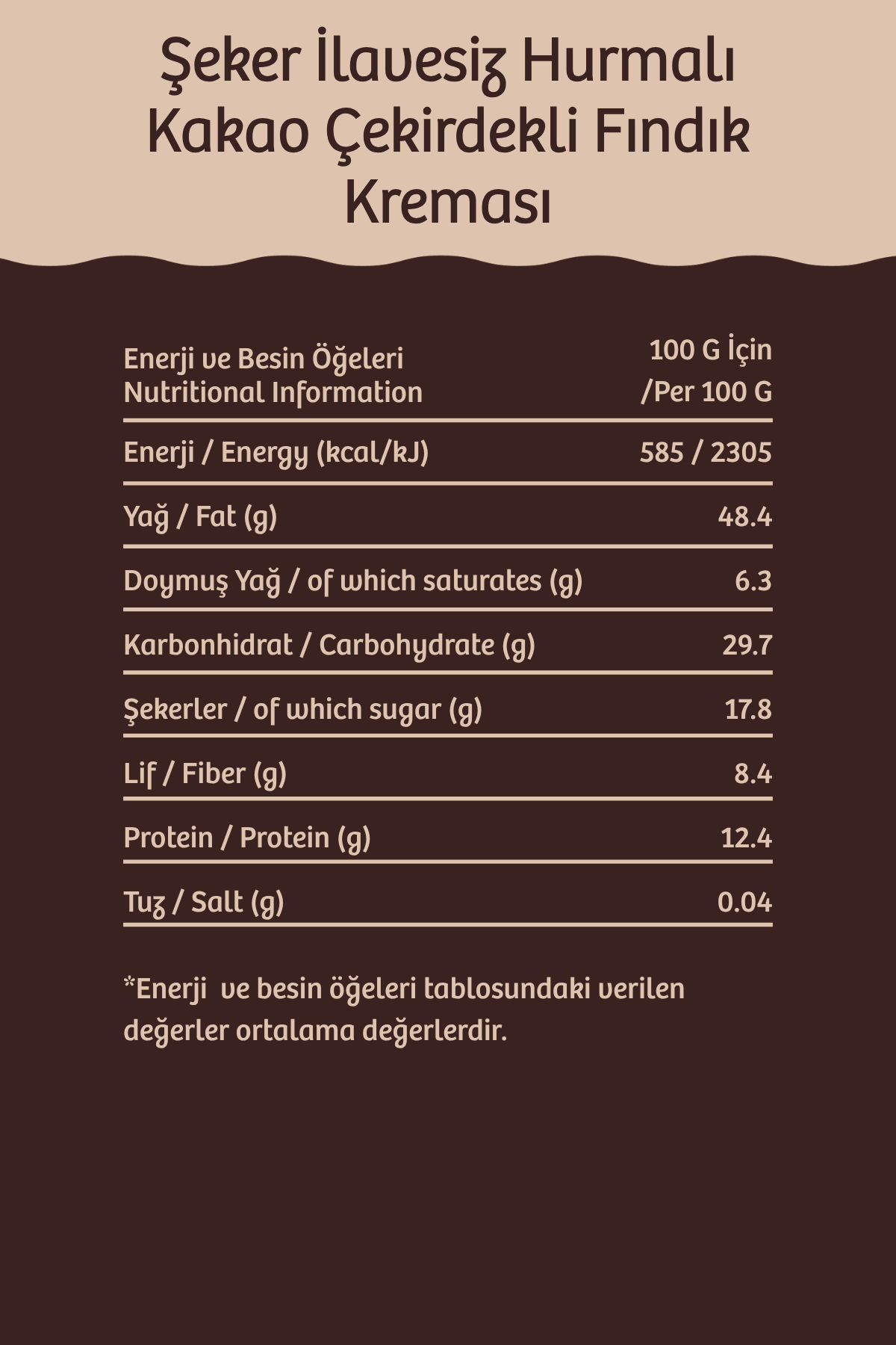 Hurmalı Kakao Çekirdekli Fındık Kreması %73 Fındık - Şeker İlavesiz - 320 g