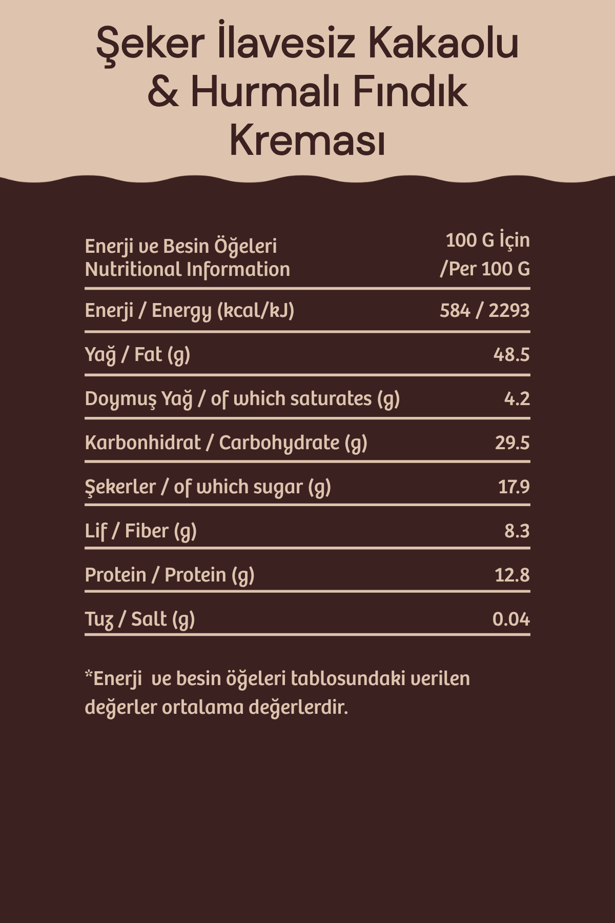 Kakaolu & Hurmalı Fındık Kreması %80 Fındık - Şeker İlavesiz - 320 g