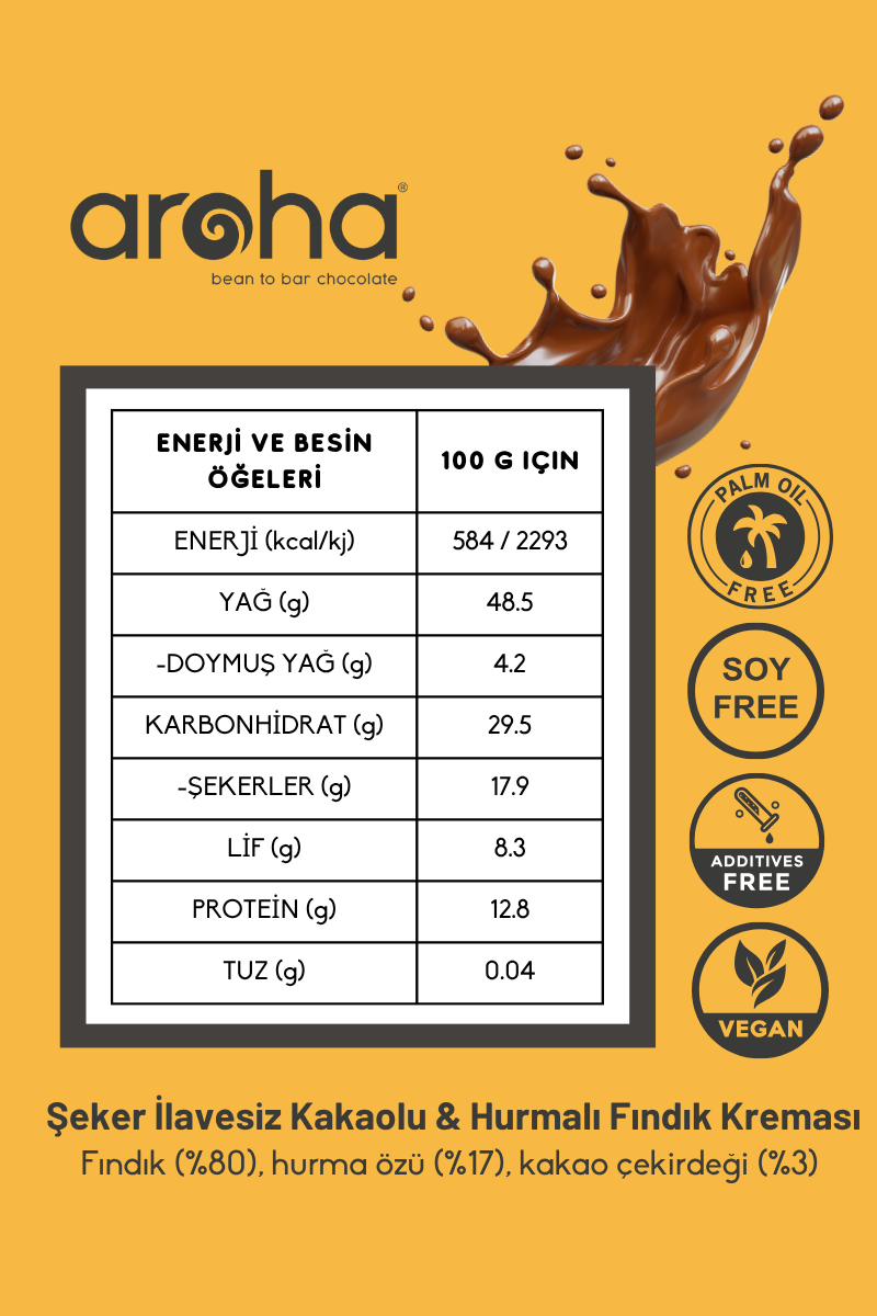 Kakaolu & Hurmalı Fındık Kreması %80 Fındık - Şeker İlavesiz - 320 g