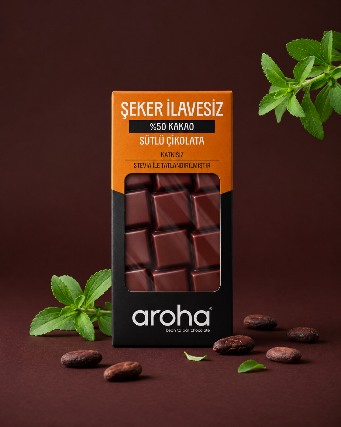 %50 Kakao Şeker Ilavesiz Sütlü Çikolata - Stevia ile Tatlandırılmıştır- 80 g