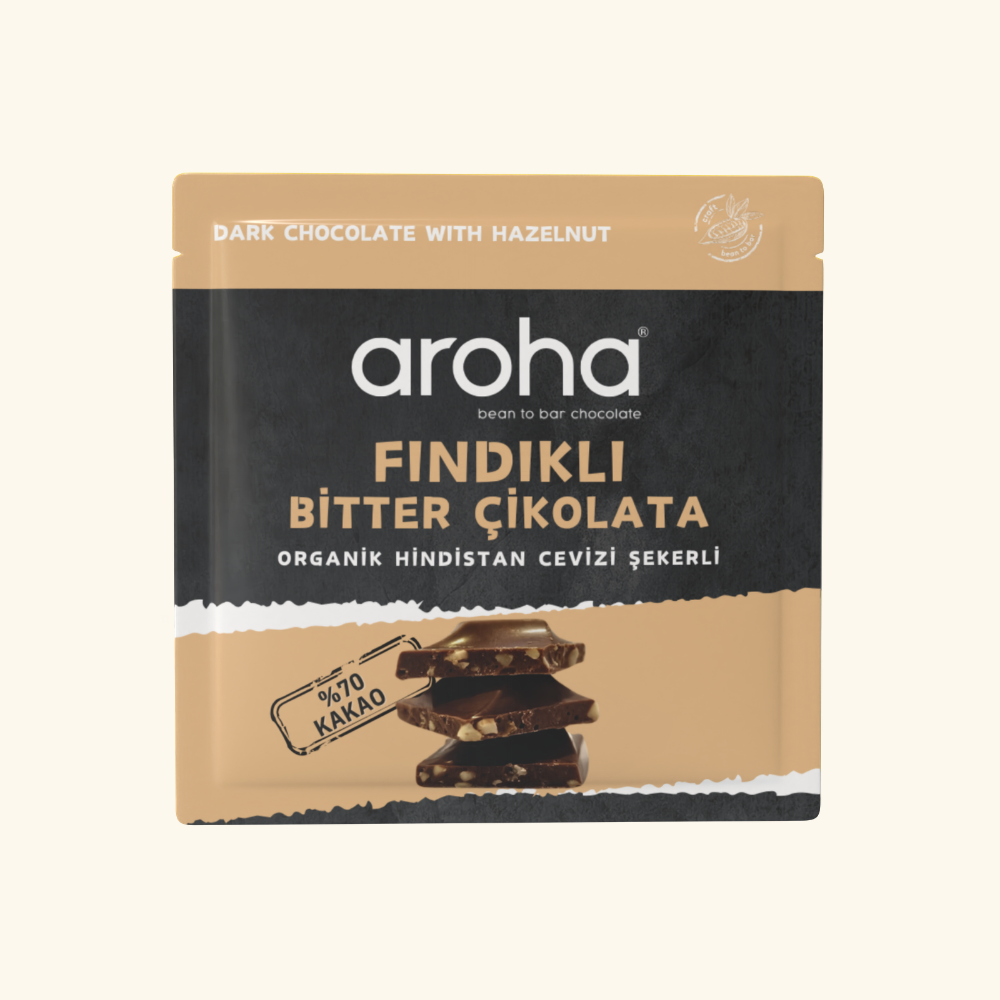 %70 Kakao Fındıklı Bitter Çikolata Organik Hindistan Cevizi Şekerli 40 g