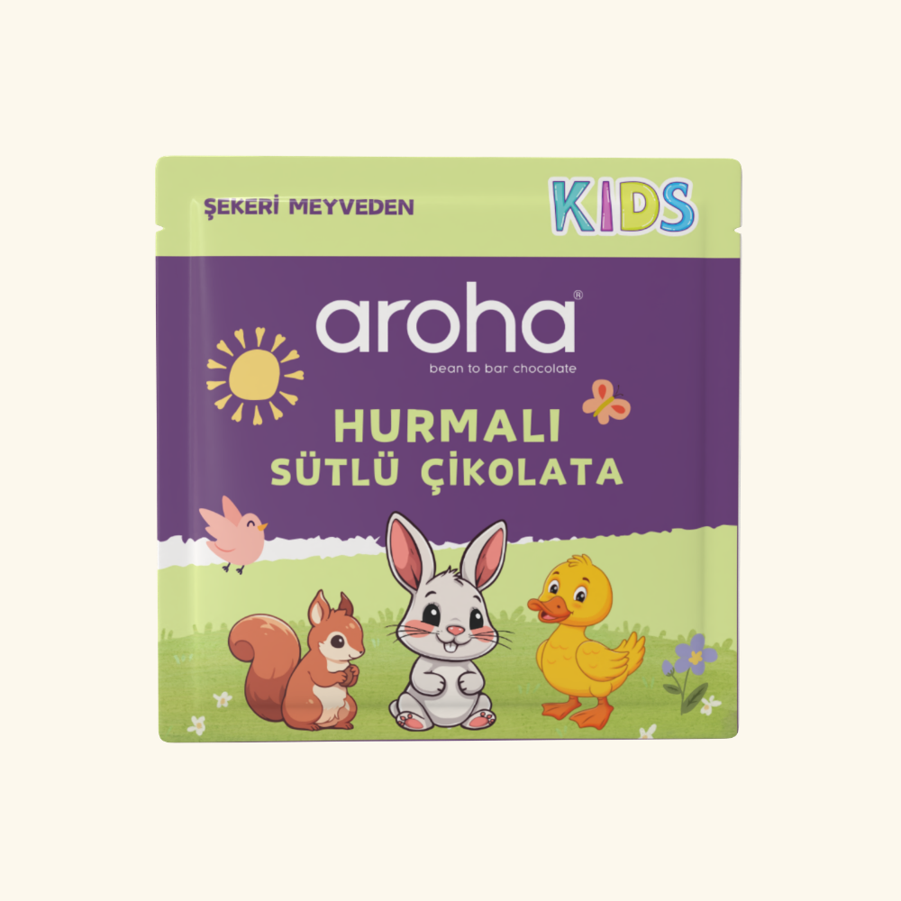 Hurmalı Sütlü Çikolata 28 gr | Şekeri Meyveden | Aroha Kids